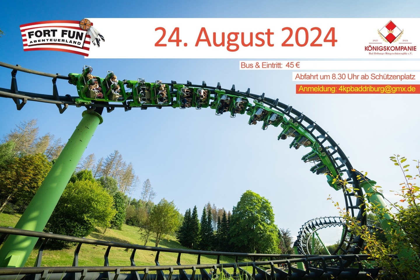 PM der 4. Kompanie: Fahrt zum Freizeitpark Fort Fun am 24. August - Bus und Eintritt für 45 Euro!