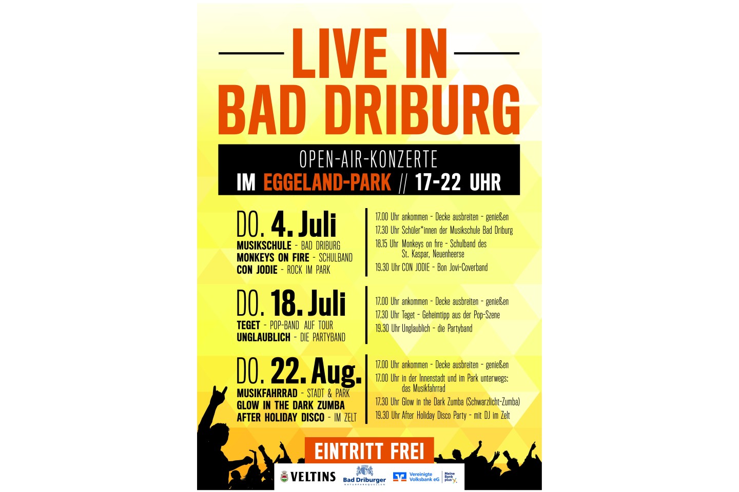 Open-Air-Sommerkonzerte im Eggeland-Park Bad Driburg Livemusik am 04. & 18.07. sowie am 22.08. mit Rock, Pop und Tanz 
