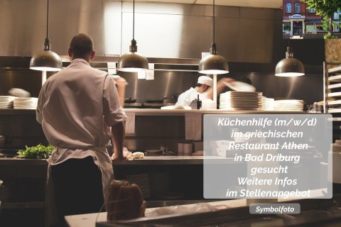 Stellenangebot Küchenhilfe (m/w/d) im griechischen Restaurant Athen in Bad Driburg gesucht